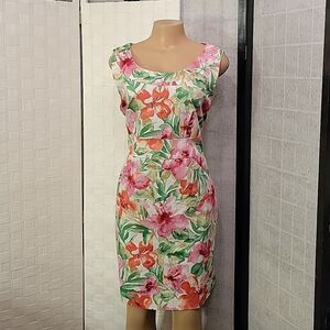 BRAND NEW JONES NEW YORK FLORAL TROPICAL SLEEVELESS ROUNDNECK LINE DRESS